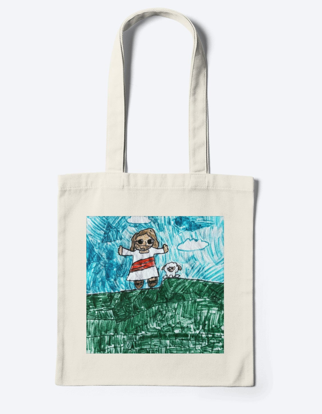 Faith like a child  - Children's Sharpie Art Jesus & Lamb Tote Bag